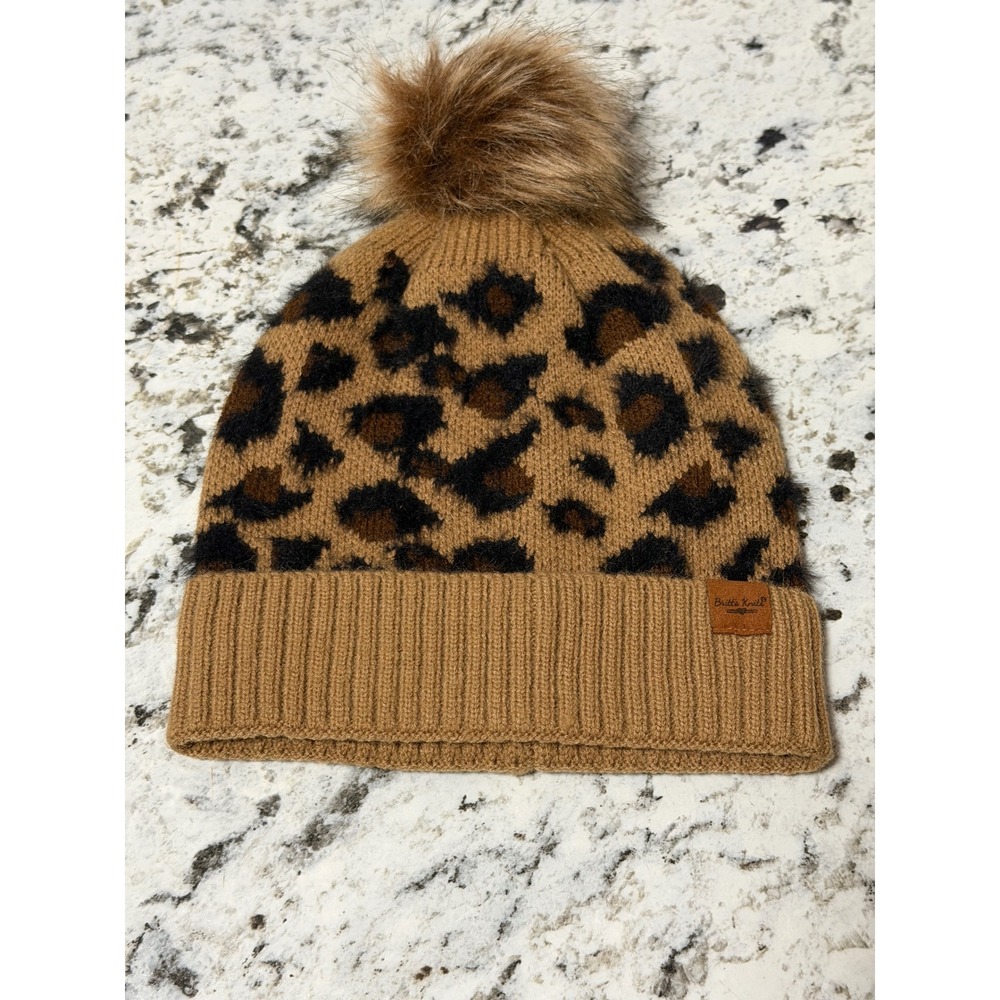 Britt's Knits Leopard Pom Hat Women One Size